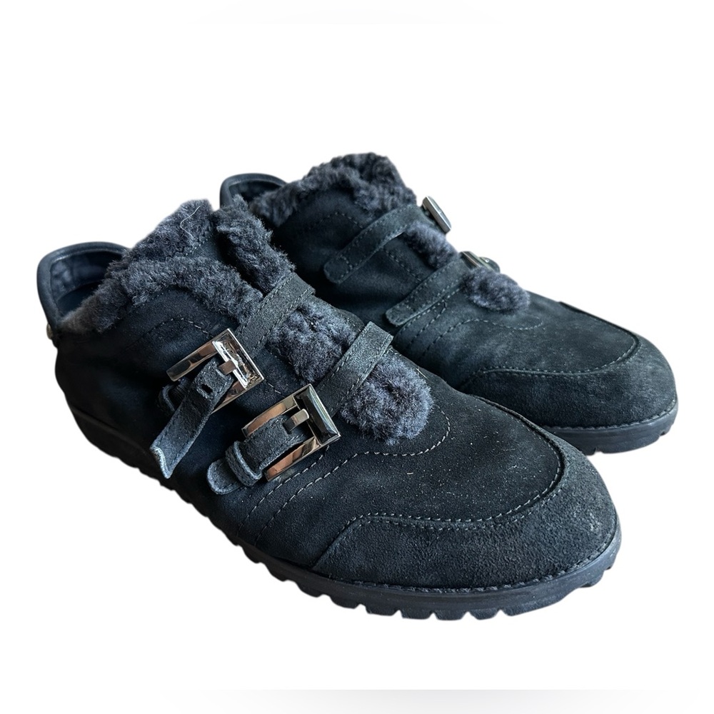 Stuart Weitzman Black Leather Suede Shoes US 8.5 Fur Sherpa Lined Booties